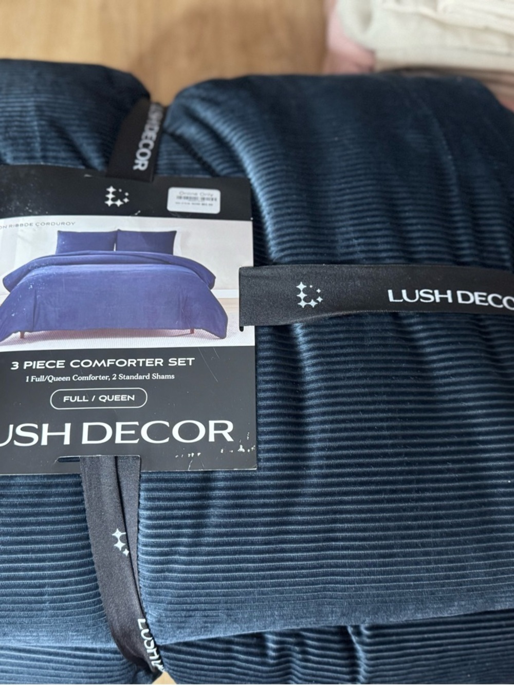 Lush Decor Navy Corduroy 3-Piece Comforter Set - Full/Queen